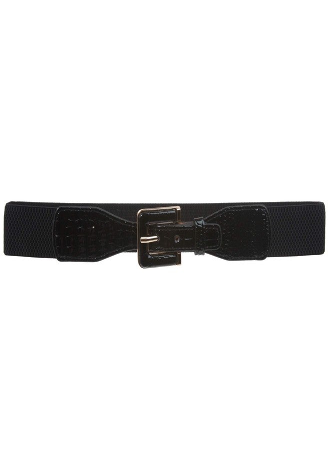 Beltiscool 1 1/2" Ladies High Waist Fashion Croco Print Stretch Belt, Black | s/m 25" - 32" - Image 1